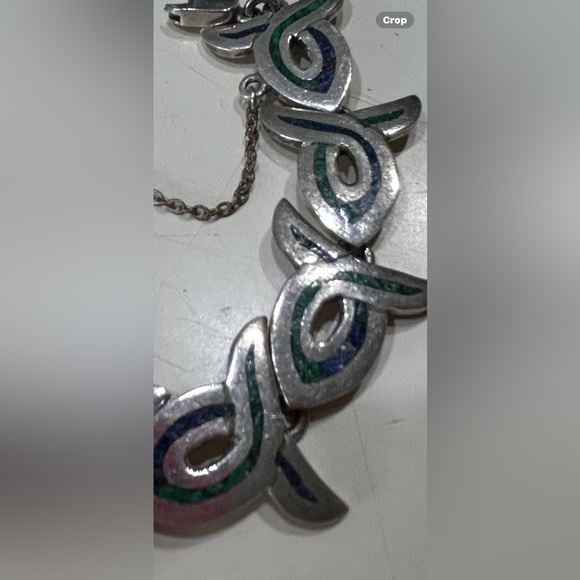 Taxco Mexico inlaid Malachite and Lapis Sterling Silver Bracelet. - Picture 9 of 9